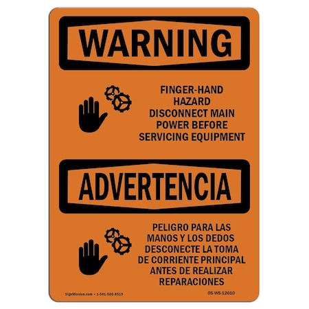OSHA WARNING Sign, Finger, Hand Hazard Bilingual, 14in X 10in Decal